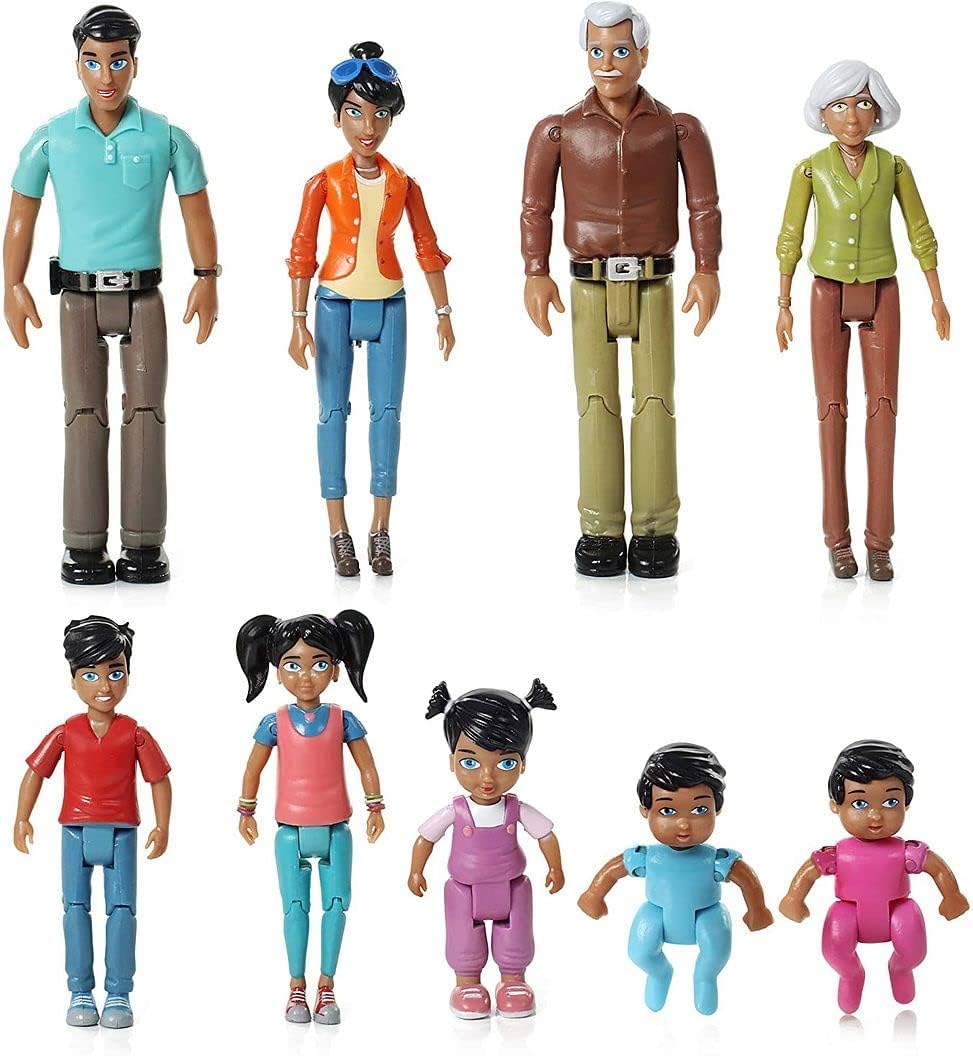 Beverly Hills Doll Collection Sweet Li'l Family Hispanic Dollhouse People Set of 9 Action Figure Set - Grandpa, Grandma, Mom, Dad, Sister, Brother