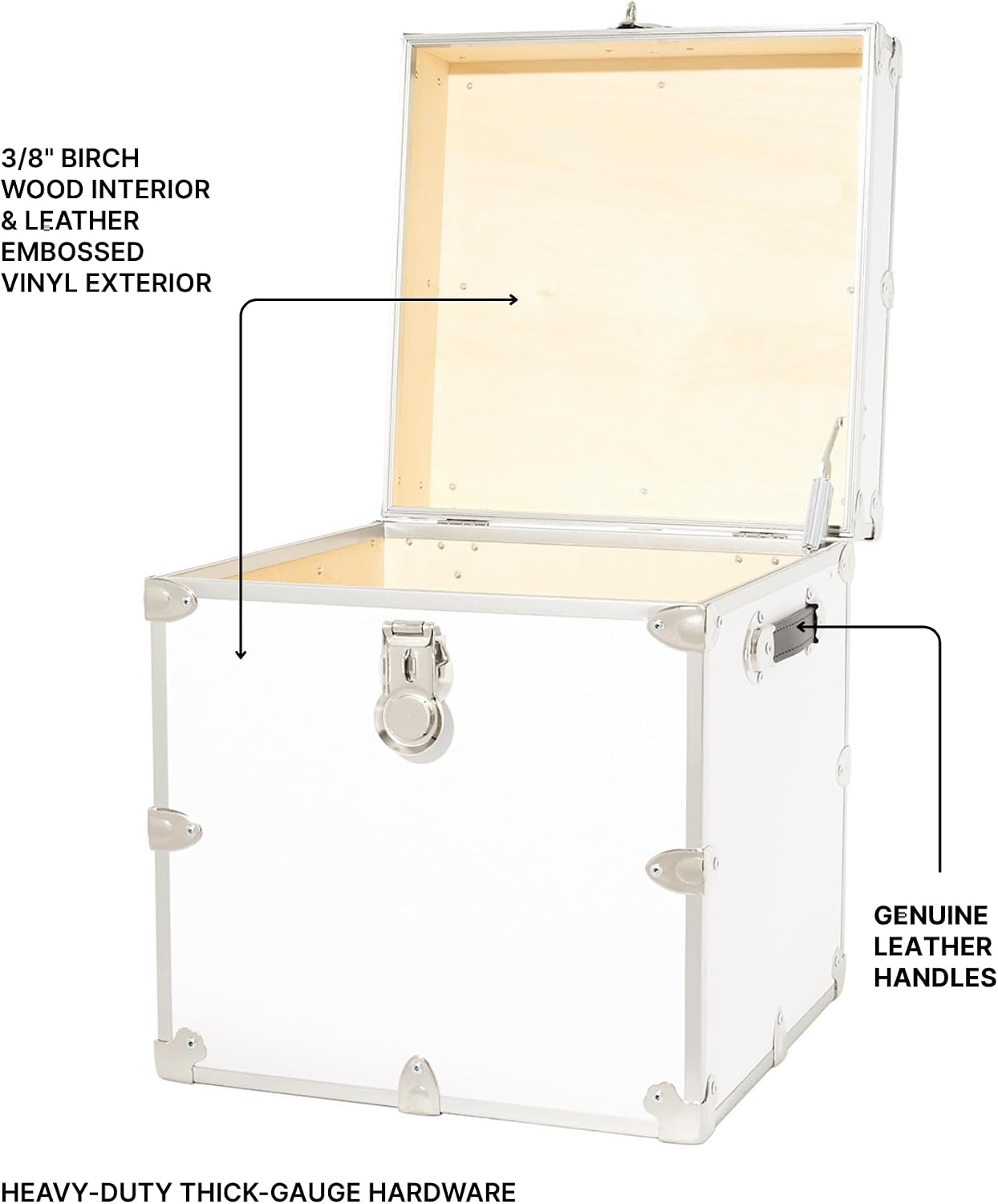 Rhino Classic Cube Trunk, College Dorm Footlocker & Home Storage End Table | 18"L x 18"W x 20"H, 1500+ lb Capacity, Baltic Birch Plywood, Nickel Plated Steel, Durable, Office Storage, Dorm Room