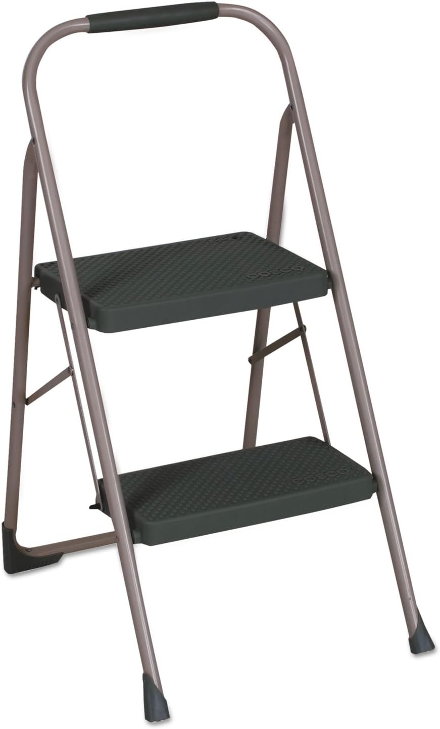 Cosco 11308PBL1E 2-Step Big Step Folding Stool, 200lb, 22-Inch Spread, Black/Gray