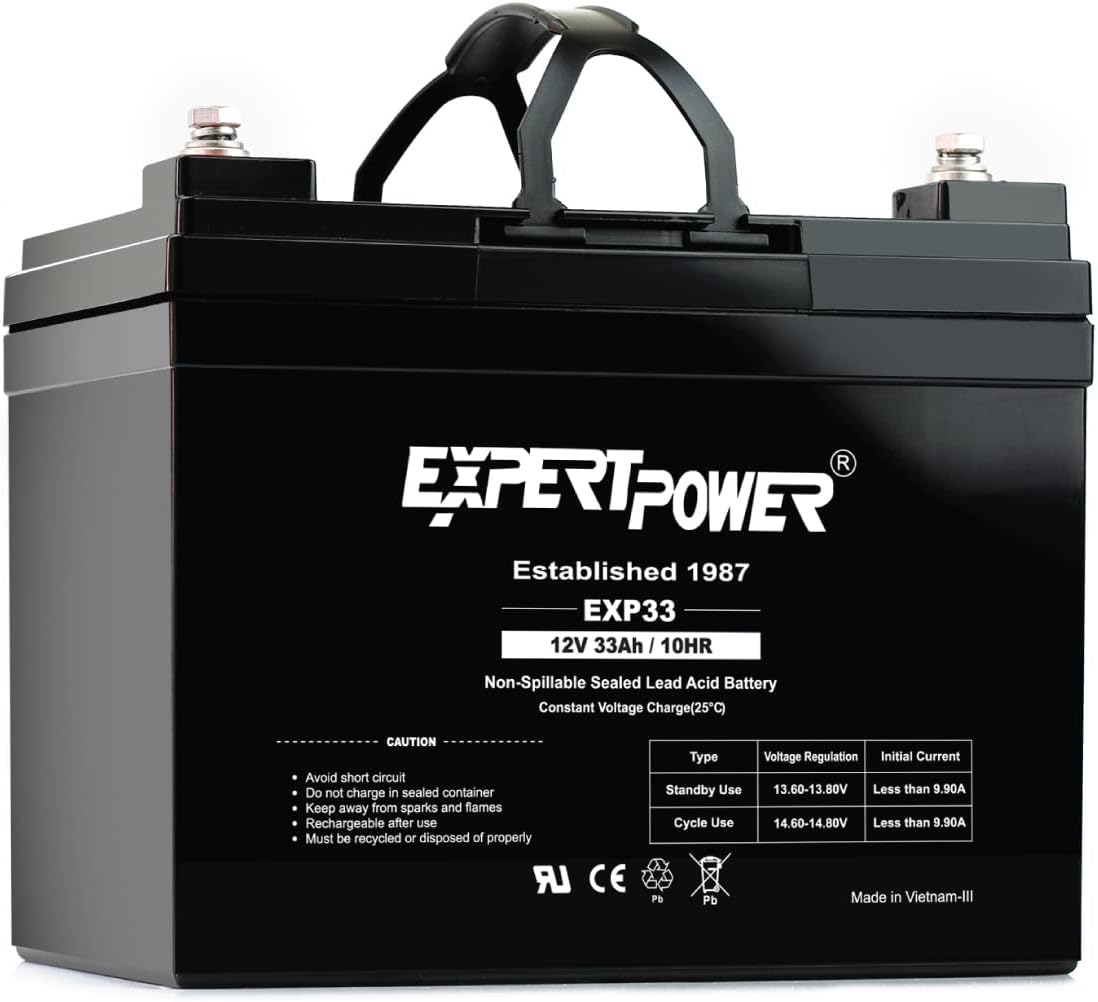 ExpertPower EXP33-12V 33Ah SLA AGM Battery for Solar Energy Storage, UPS, Trailer, Security System, Mobility Scooter, Small Marine Battery Backup, Rechargeable 12V Batteries Lead Acid, M6