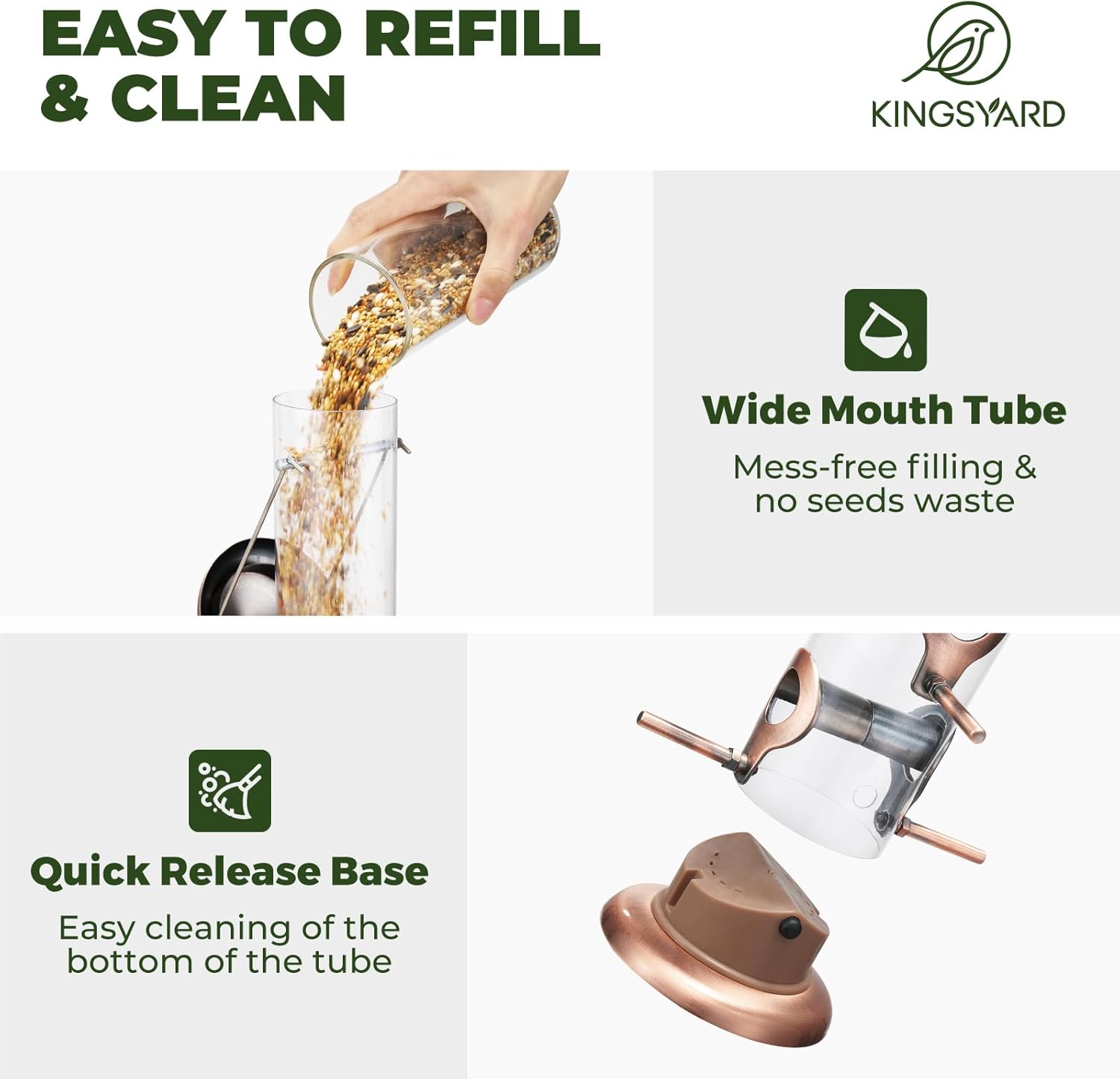 Kingsyard Metal Tube Bird Feeders for Outdoors Hanging | 6-Port with 360° Feeding, No-Spill Design, 2 lb Seed Capacity, Attracts Finches & Songbirds