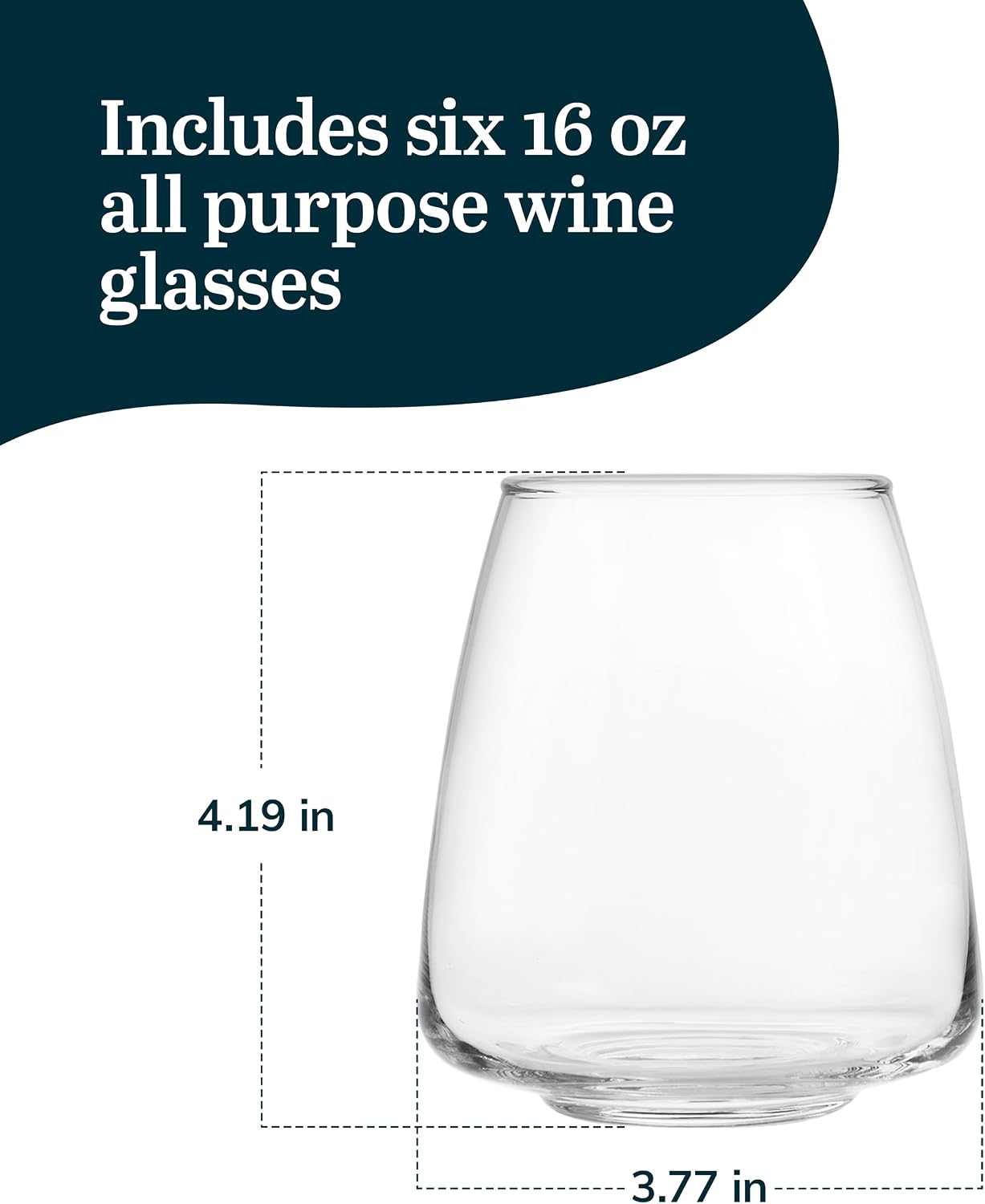 Libbey Classic Blue All-Purpose Stemless Wine Glasses Set 6, Timeless Wine Cups Set of 6, 15.25 Oz, Wine Glass Set for Dinners, Weeknights