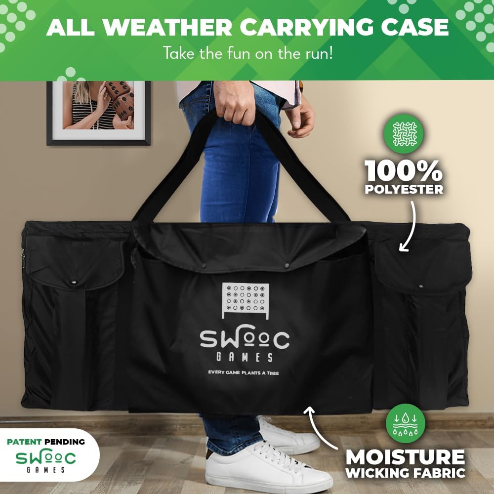 Swooc - Giant Four in a Row (All Weather) with Carrying Case & 60% Quieter Design - Giant Game Outdoor for Adults and Family - 4 in a Row Life Size