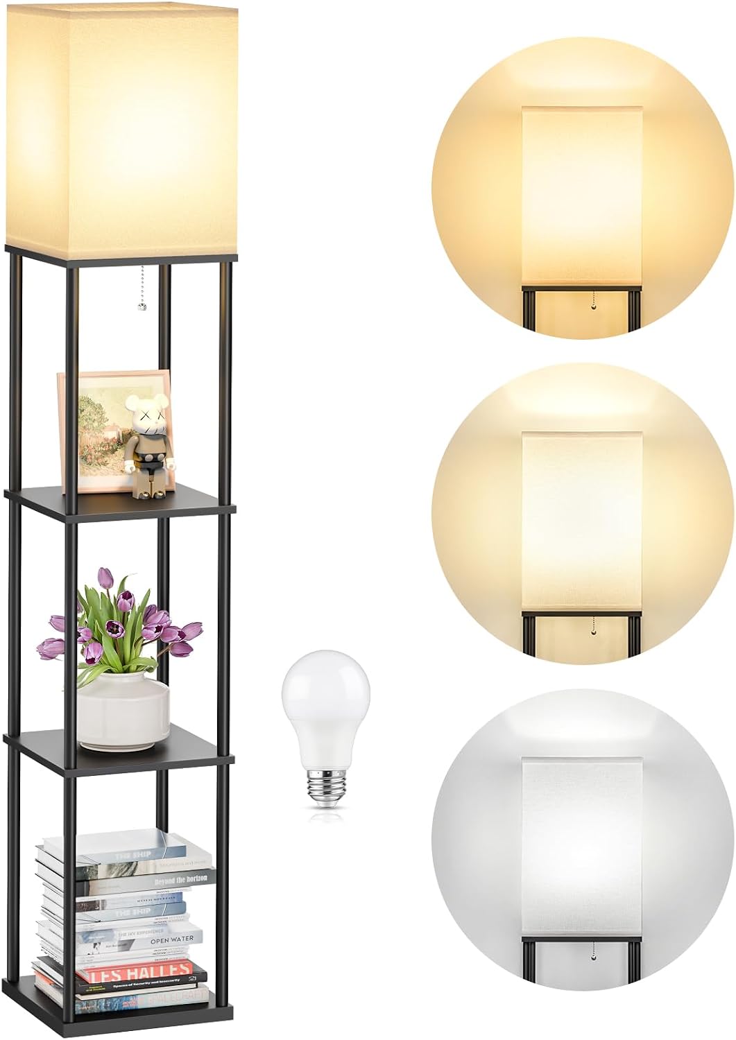 SHINE HAI Floor Lamp with Shelves, 3-Tier Square Modern Shelf Lamp