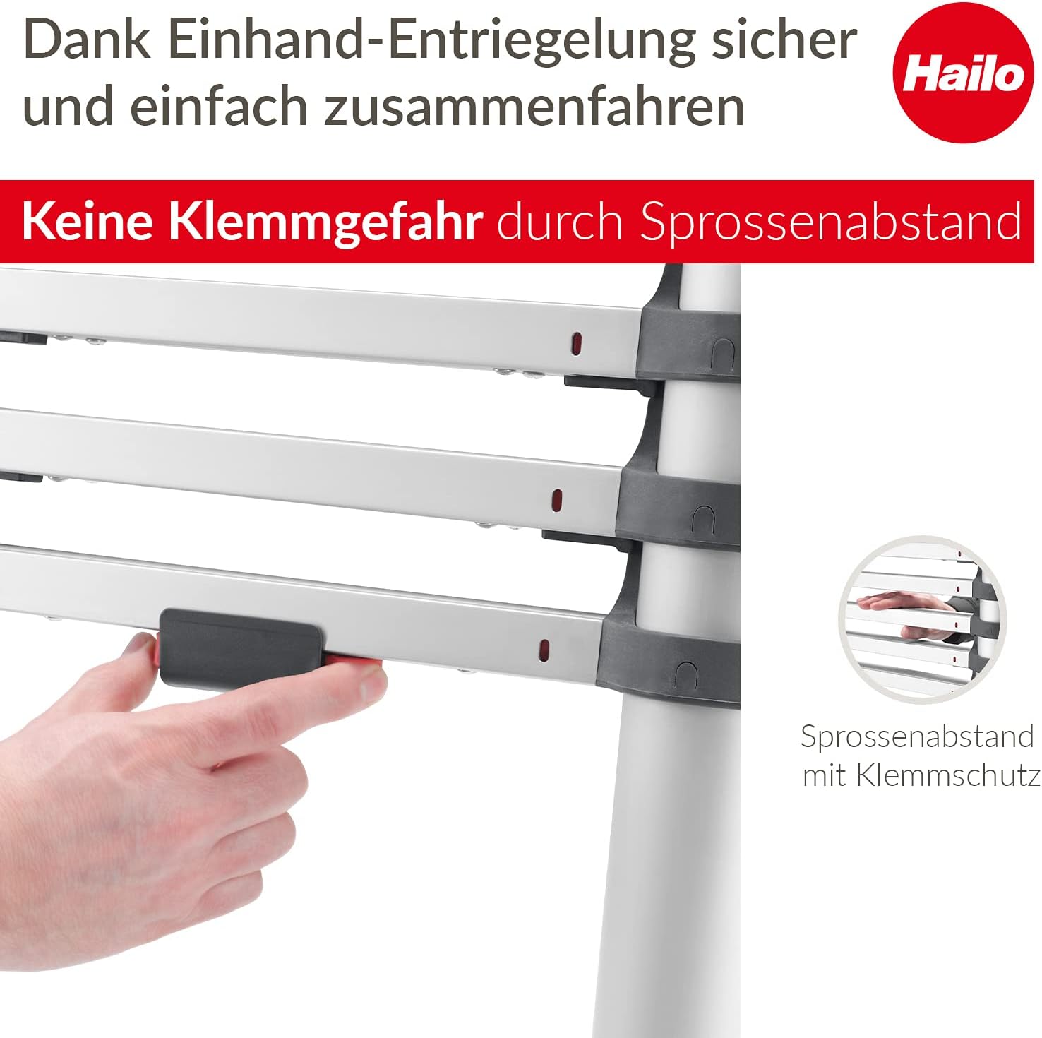 Hailo T80 FlexLine | Aluminum telescoping Ladder | 11 rungs | Height Adjustable up to 10.5FT | Single rungs can be Extended | Transport Belt