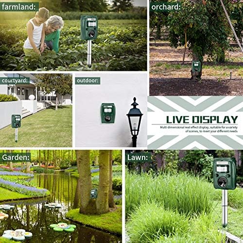 Solar Ultrasonic Animal Repeller, Cat Repellent, Motion Detection, Siren and Flash Repel. Dog, Squirrel, Deer, Raccoon, Skunk, Rabbit, Fox, etc