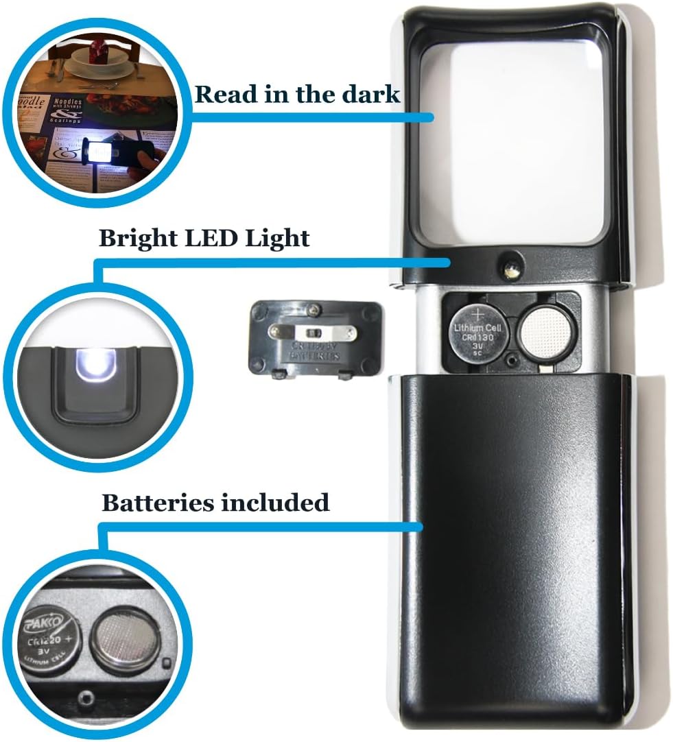 Small-Magnifying-Glass with LED-Light 3X Lighted-Pocket EasY Magnifier -Hand Held Lighted Magnify Glasses for Close Work Reading Books Pill Bottles