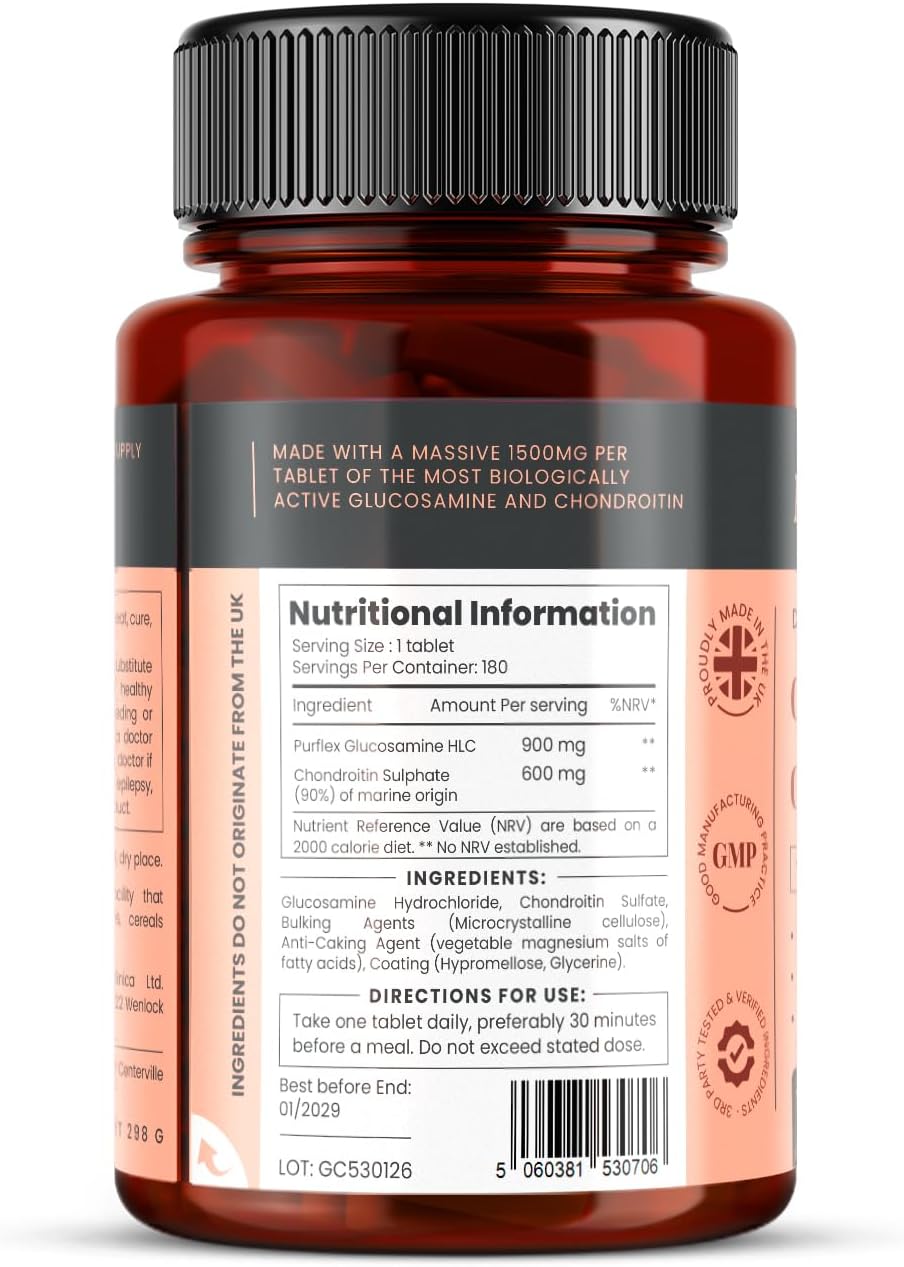 pureclinica High Strength 1500mg Glucosamine HCL & Chondroitin x 180 Tablets