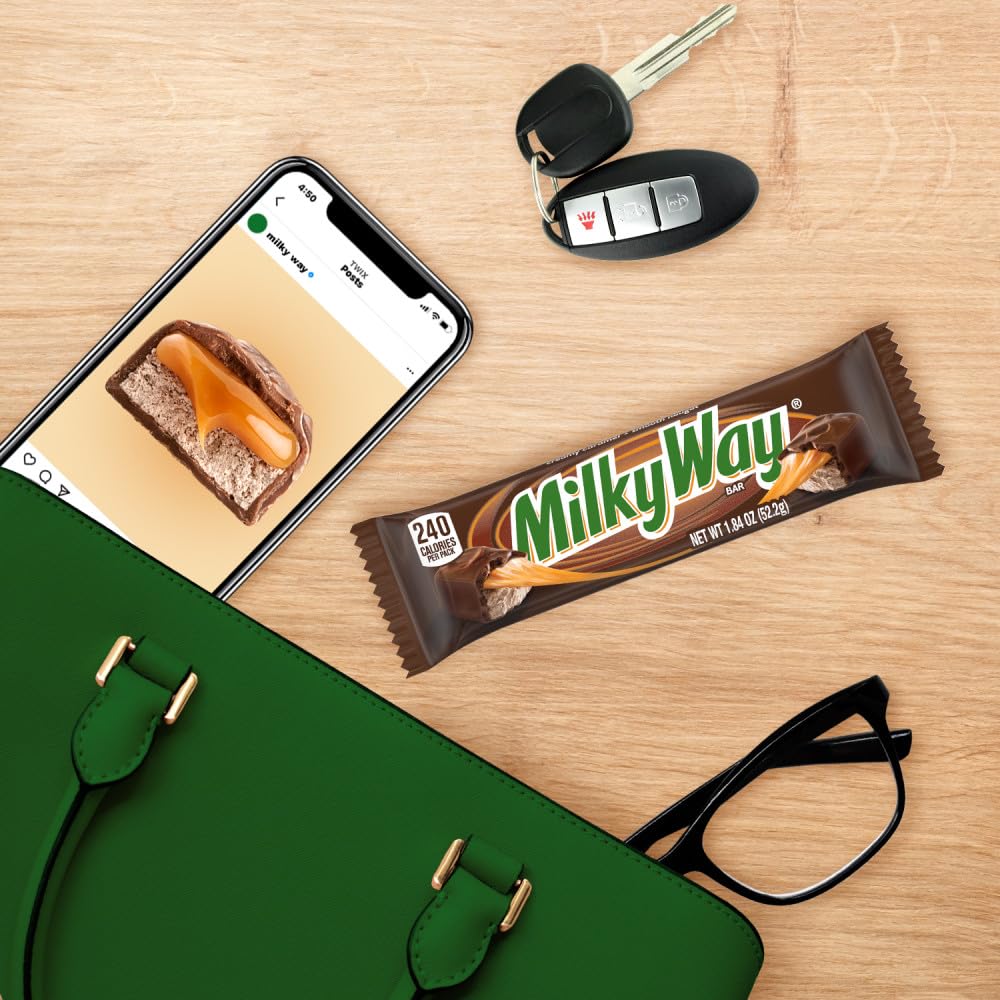 MILKY WAY Milk Chocolate Caramel Candy Bar, 1.84 oz | Full size chocolate candy bar with milk chocolate, caramel, smooth nougat