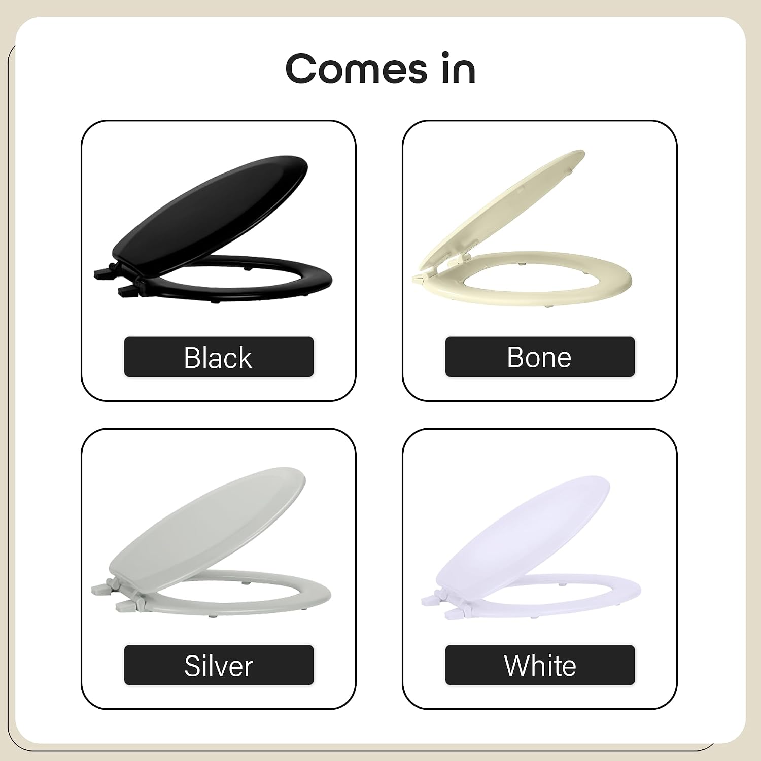 Soft Elongated Vinyl Toilet Seat, Black - 19 Inch Soft Vinyl Cover with Comfort Foam Cushioning - Fits All Elongated Size Fixtures - Easy to Install Fantasia by Achim Home Decor