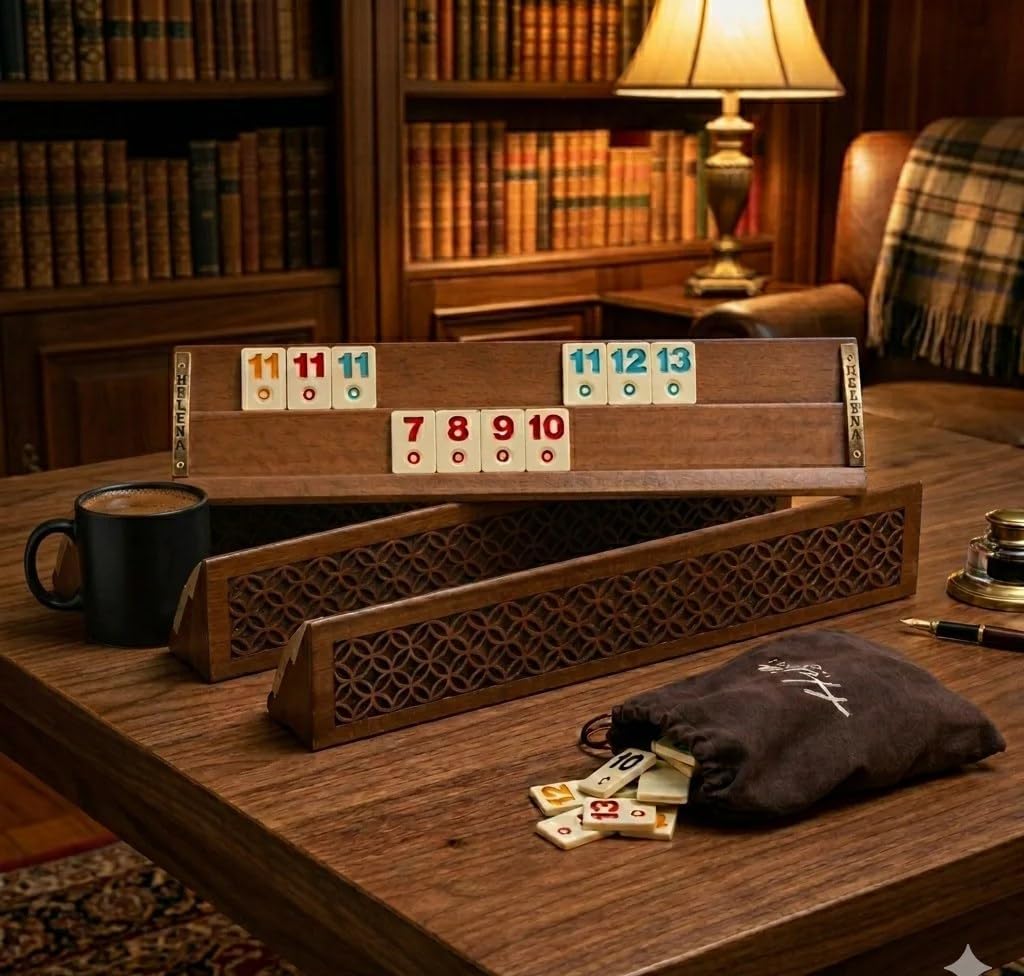 Begonia Engraved Rummy Board Game Set - Handmade Straight Rummicube Game Set (New) | Gift for Father - Turkish Okey
