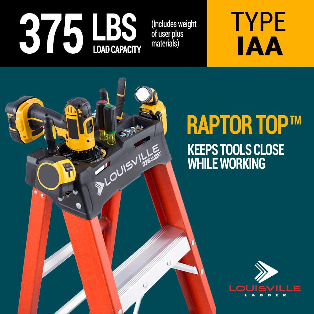 Louisville Ladder 6-Foot Fiberglass Step Ladder, 375-Pound Load Capacity, Type IAA, FS1406HD