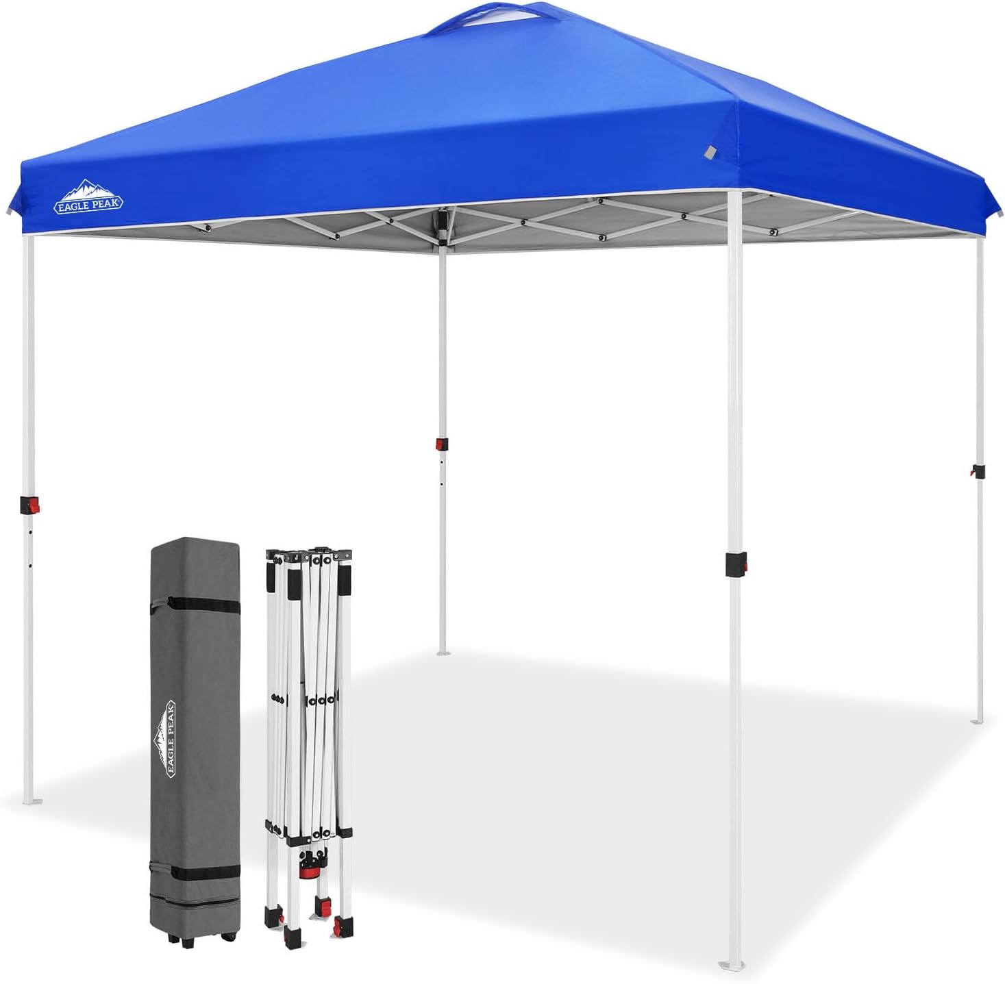 EAGLE PEAK 10x10 Pop Up Canopy Tent Easy Up Canopy Outdoor, White | Patented PeakPush™ Center Lock, 1 Person Setup Portable Pop Up Tent, Beach, Markets, Camping Sport Events, Wheeled Carry Bag