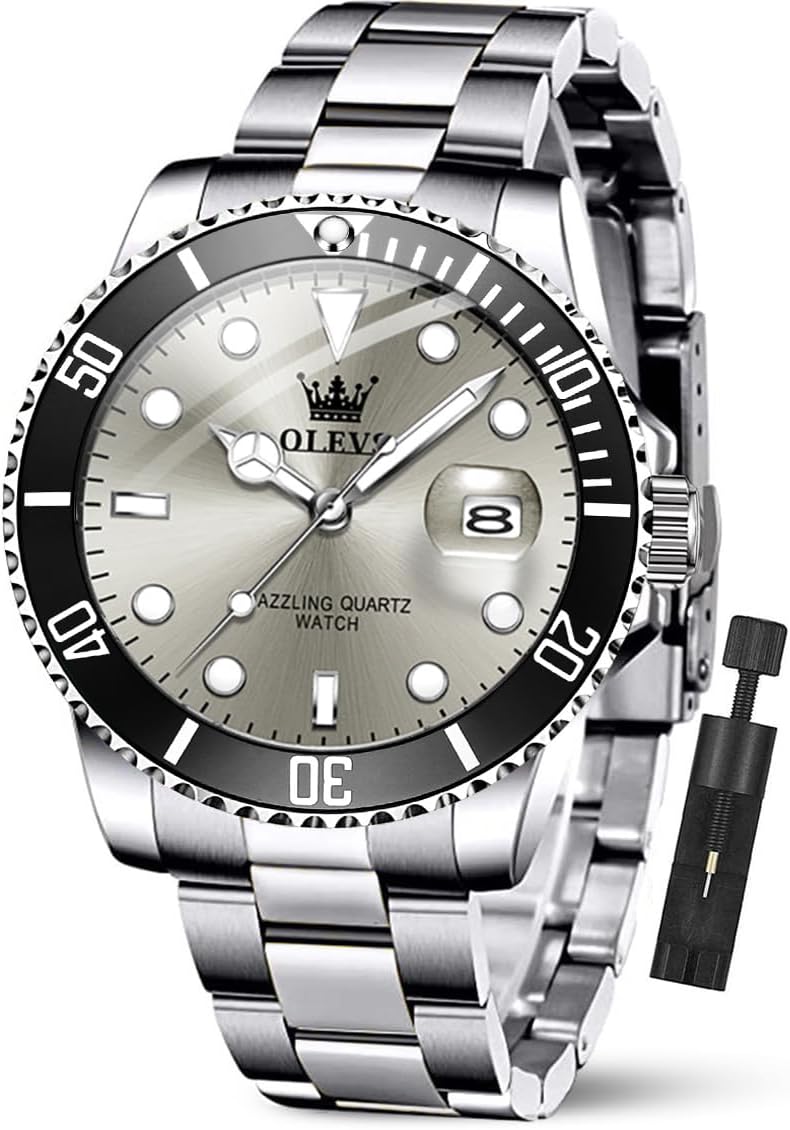 OLEVS Luxury Watches for Men Big Stainless Steel Waterproof Quartz Analog