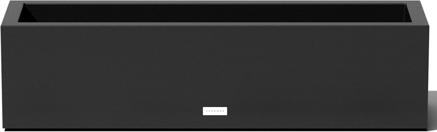 Veradek Block Series Trough Planter - Rectangular Outdoor Window Box | Made From Durable Plastic With Double-Walled Construction. Modern Patio/Tabletop Décor for Plants and Flowers