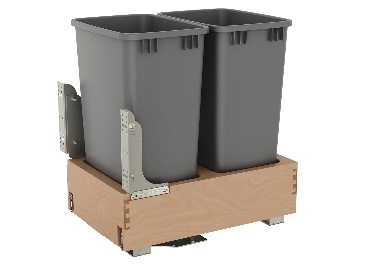 Rev-A-Shelf Pullout Under Counter Trash Can, 50 Qt 12.5 Gal Garbage Container with Soft-Close and Soft-Open Slides, Silver, 4WCBM-1550DM-1