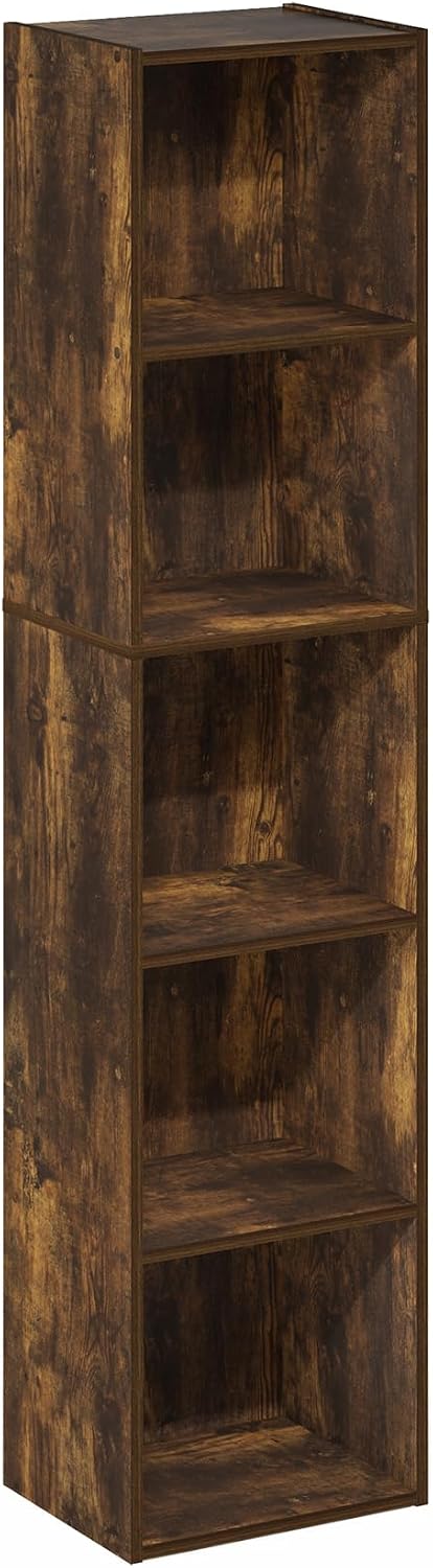 Furinno PASIR Book Shelf, 5-Tier Modern Bookshelf, Open Shelves Bookcase, 9 x 12 x 52, for Living Room, Bedroom, Home Office, Plain White