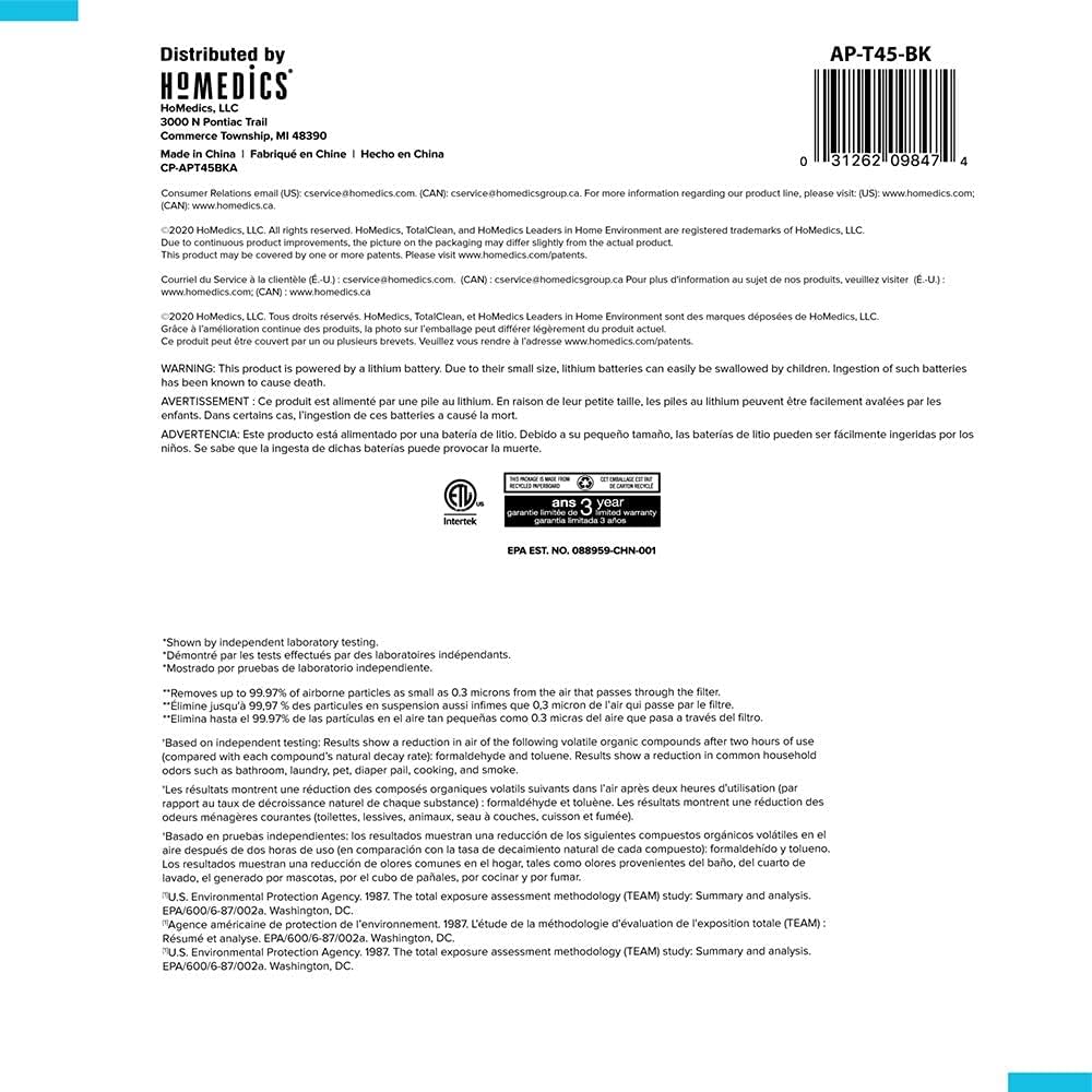 Homedics 5-in-1 UV-C Air Purifier - 360-Degree HEPA Filter for 1, 593 Sq Ft, Extra Large Air Purifiers for Bedroom and Home, Essential Oil Pads