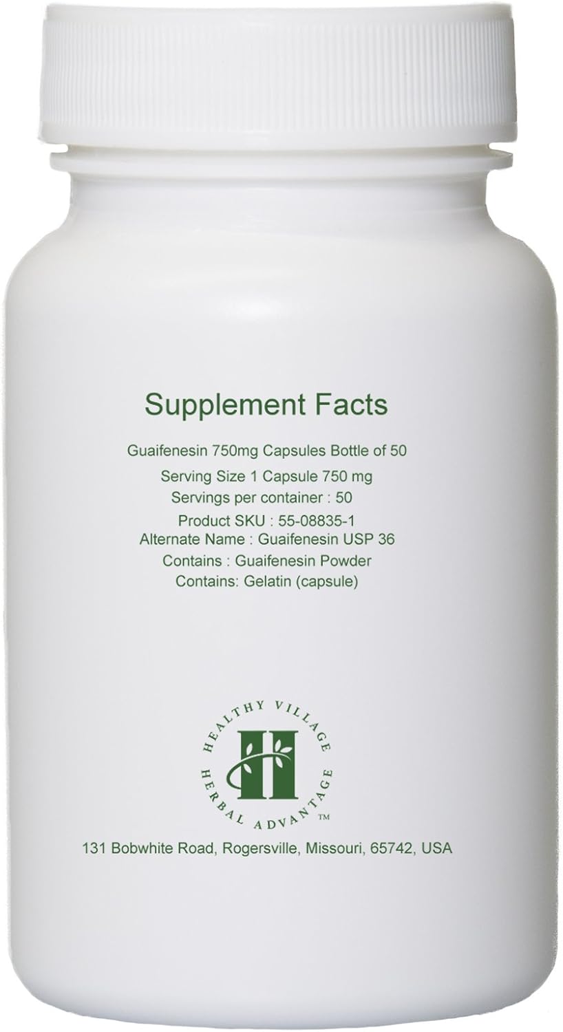 Guaifenesin Capsules 750mg (50 Capsules) - Pure Guaifenesin No Fillers No Binders