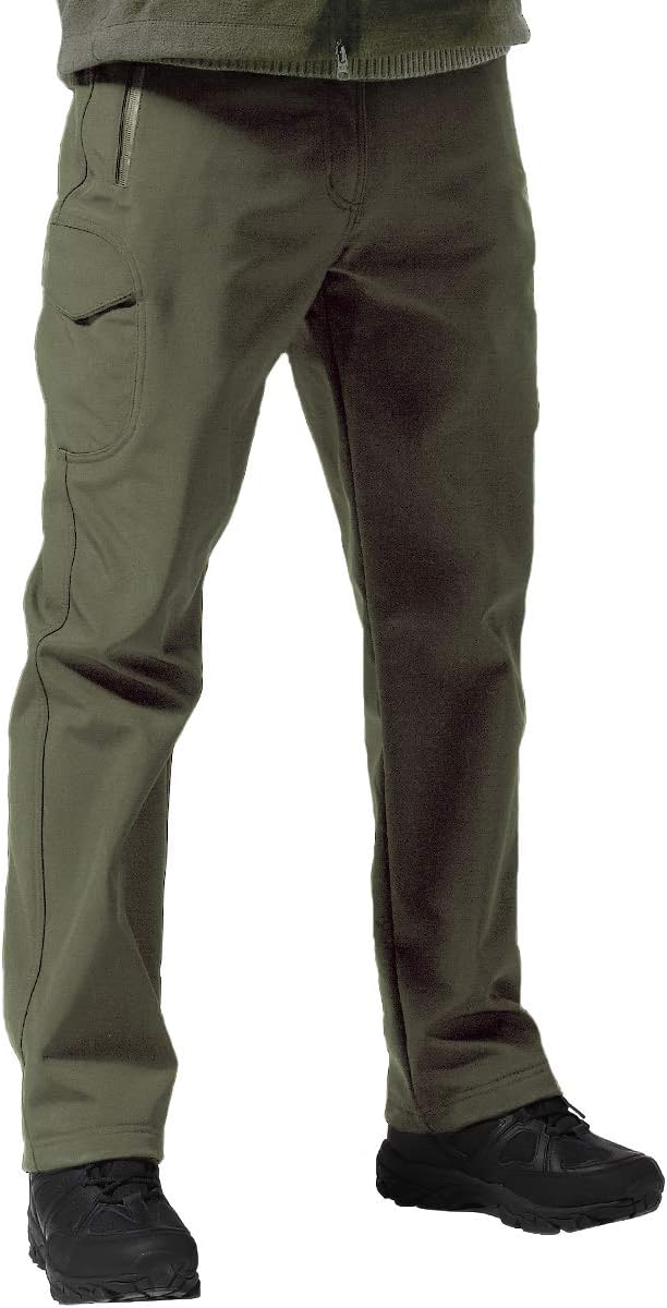 FREE SOLDIER Men's Outdoor Softshell Fleece Lined Cargo Pants | Snow Ski Hiking Pants with Belt, Waterproof Winter Pants, Insulated Work Pants, Breathable Windproof Insulated Pants