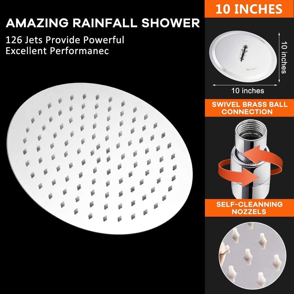 NearMoon Rain Shower Head, Ultra-Thin Design-Pressure Boosting, Awesome Some Experience, High Flow Stainless Steel Rainfall Head (10 Inch