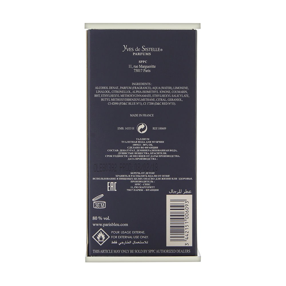 Yves De Sistelle Thallium for Men 3.3 Ounce EDT SP
