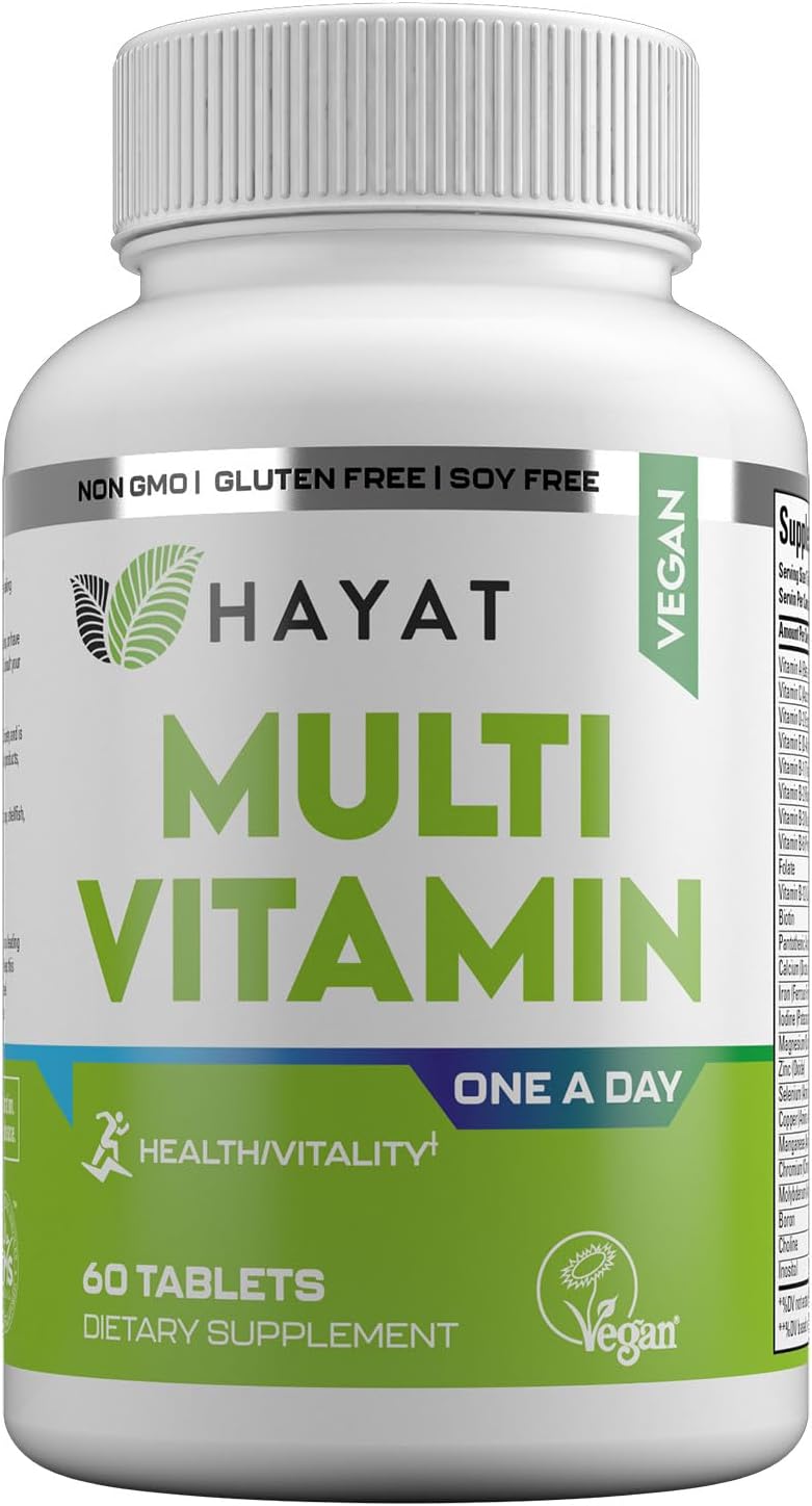 HAYAT Vitamins Vegan Natural Multivitamin, Daily Vitamins with Vitamin A, C, D, E, B1, B2, B3, B6, B12, Biotin, Zinc and More, 2 Month Supply