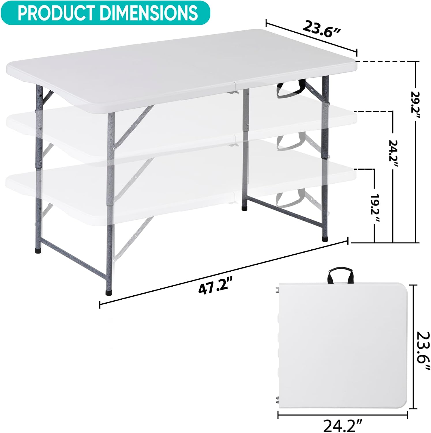 ZenStyle 3 ft Indoor Outdoor Heavy Duty Portable Plastic Folding Table