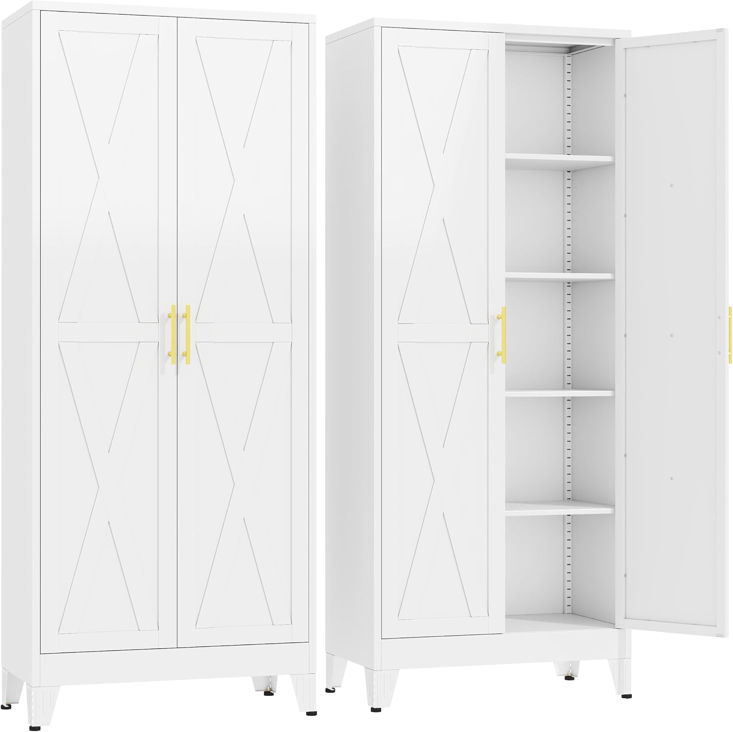 GAIOUS 75.2" Tall Metal Kitchen Pantry Storage Cabinets with 2 Door and 5 Adjustable Shelves, Cupboard for Kitchen, Dining Room, Living Room and Bathroom, White