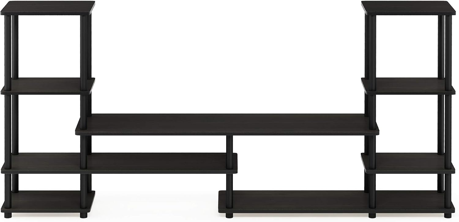 Furinno Nelly TV Stand, 3-Tier Entertainment Center with Open Shelves Storage, TV Console for TV up to 55 Inch, Soft Edges, for Living Room, Bedroom, Black