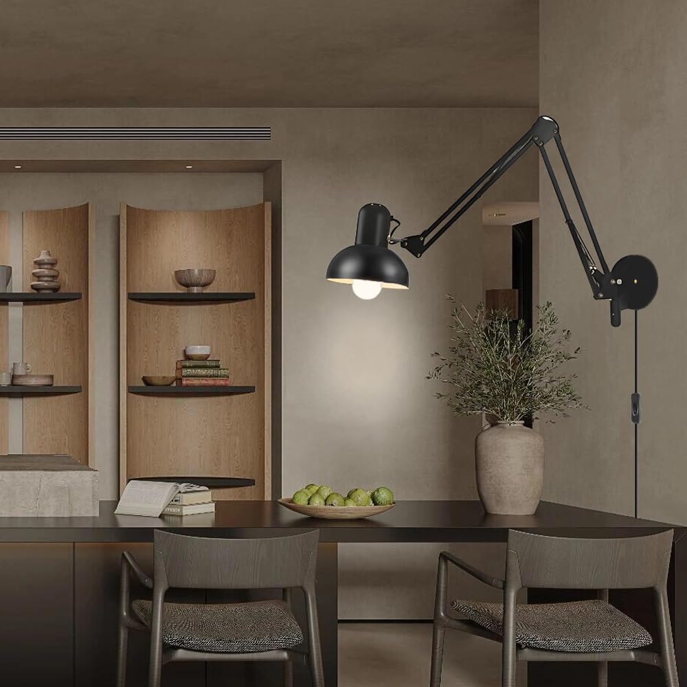 Black Industrial Swing Arm Wall Light Nordic Adjustable Long Arm Wall Sconces Lamp Metal Double-arms Folding Architect Work Wall Mount Lighting for