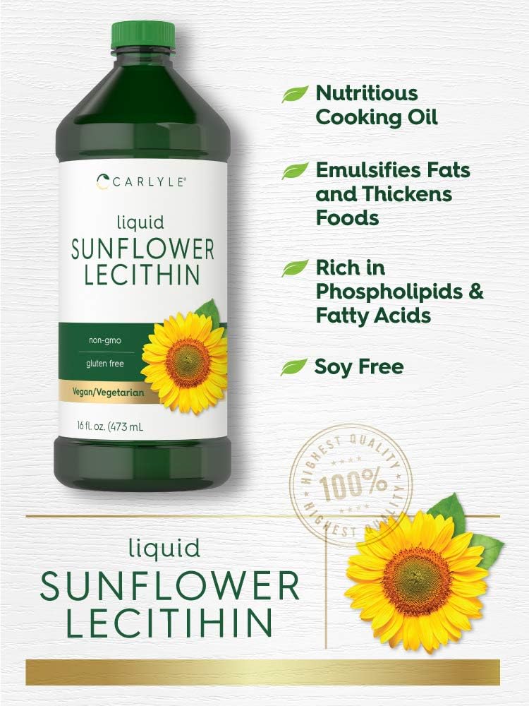 Carlyle Sunflower Lecithin Liquid | 16 fl oz (Pack of 2) | Vegan, Vegetarian, Non-GMO, Soy & Gluten Free Formula