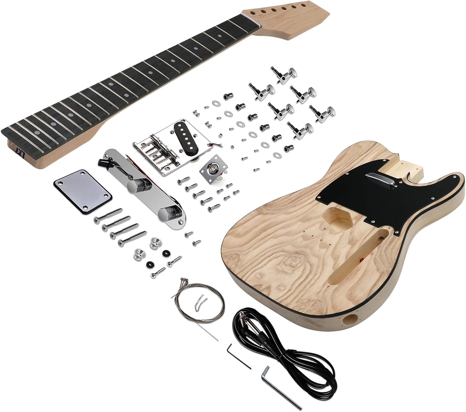 DIY Electric Guitar Kit Beginner Kit TL Style 6 String Right Hand | Basswood Body with Ash Burl Top, Hard Maple Neck, Engineered Wood Fretboard