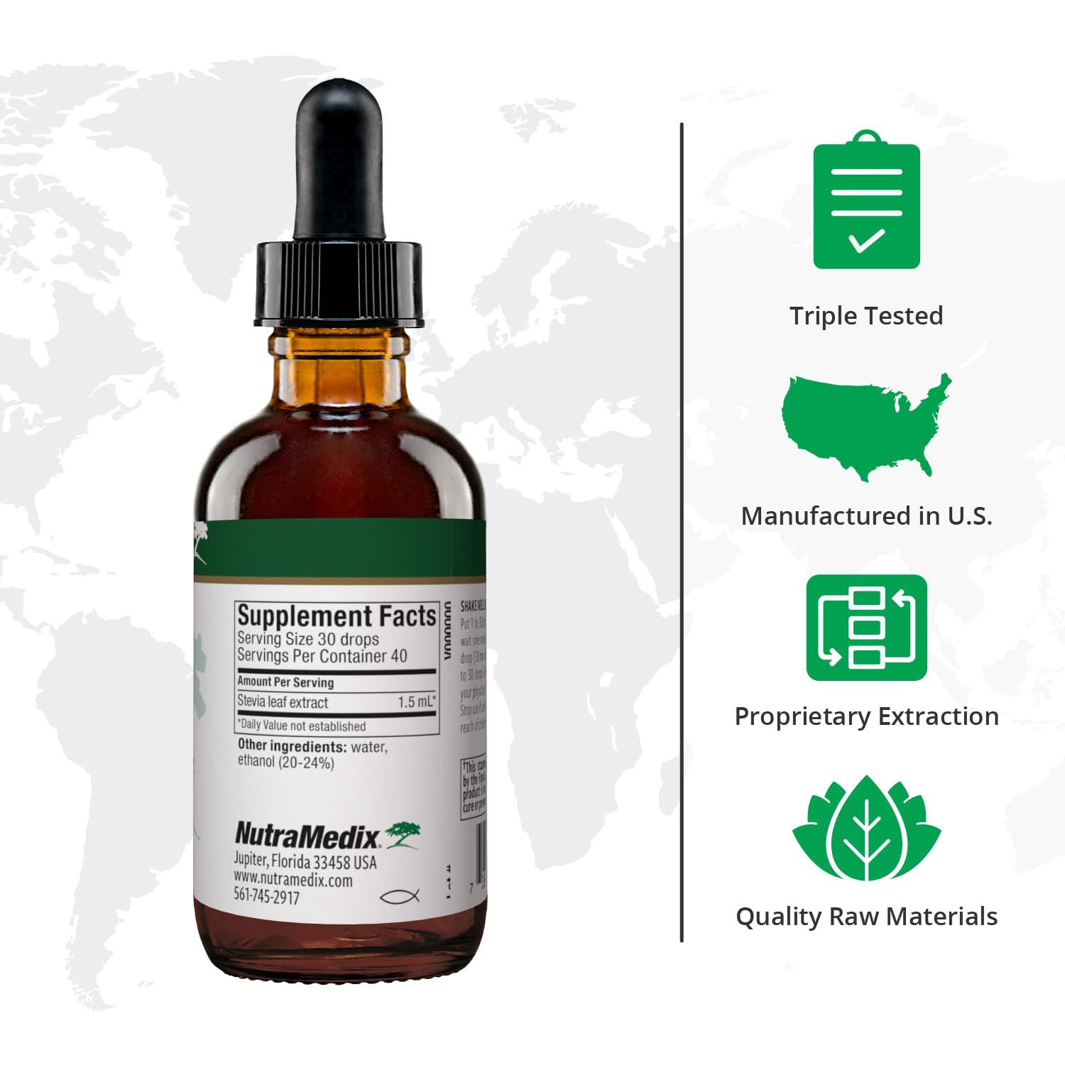 NutraMedix Stevia - Bioavailable Liquid Stevia Leaf Extract Drops for Microbial Support - Sugar Alternative with Microbial Support Properties - Low-Carb, No Added Sugar (1 oz / 30 ml)