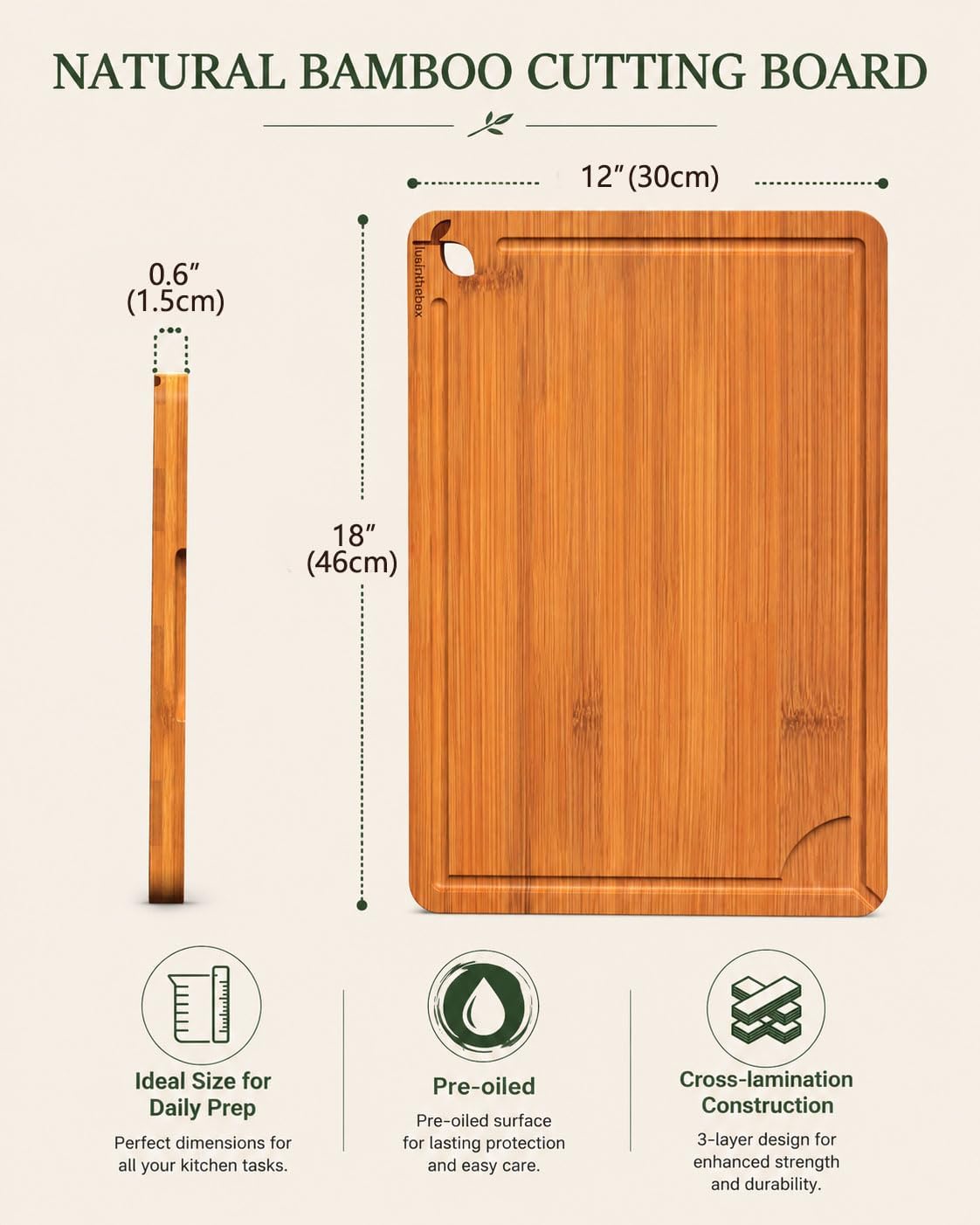 Cutting Boards for Kitchen, Wooden Chopping Board for Meat, Vegetables and Fruit, 18" x 12" XL Deep Carbonized Bamboo Board for Meal Prep, Serving, Daily Cooking and Kitchen Counter