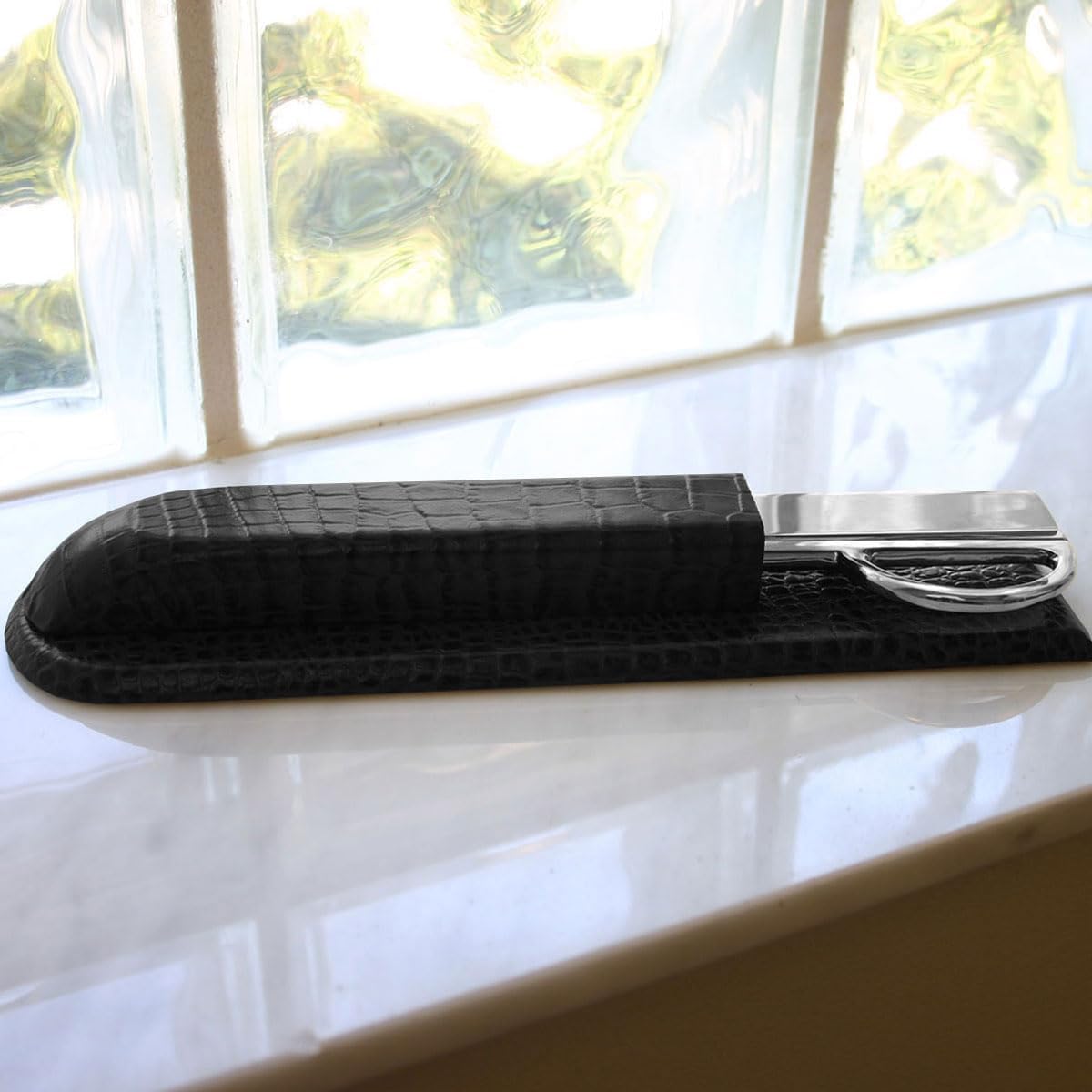 Dacasso Black Crocodile Embossed Leather Desk Set, 7-Piece D2204