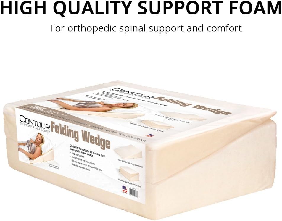 Contour Folding Wedge Pillow Extended Length- 7x24x32 Inch Bed Wedge for Elevated Sleeping, GERD & Acid Reflux Relief
