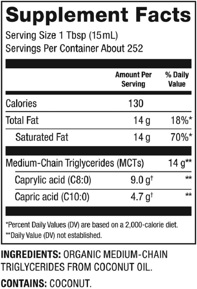 Nutiva Organic MCT Oil, Unflavored, 32 Oz, USDA Organic, Non-GMO, Non-BPA, Whole 30 Approved, Vegan, Gluten-Free & Keto, 14g MCT per Serving & Neutral Flavor for Energy Boost to Coffee, Shakes and Salads