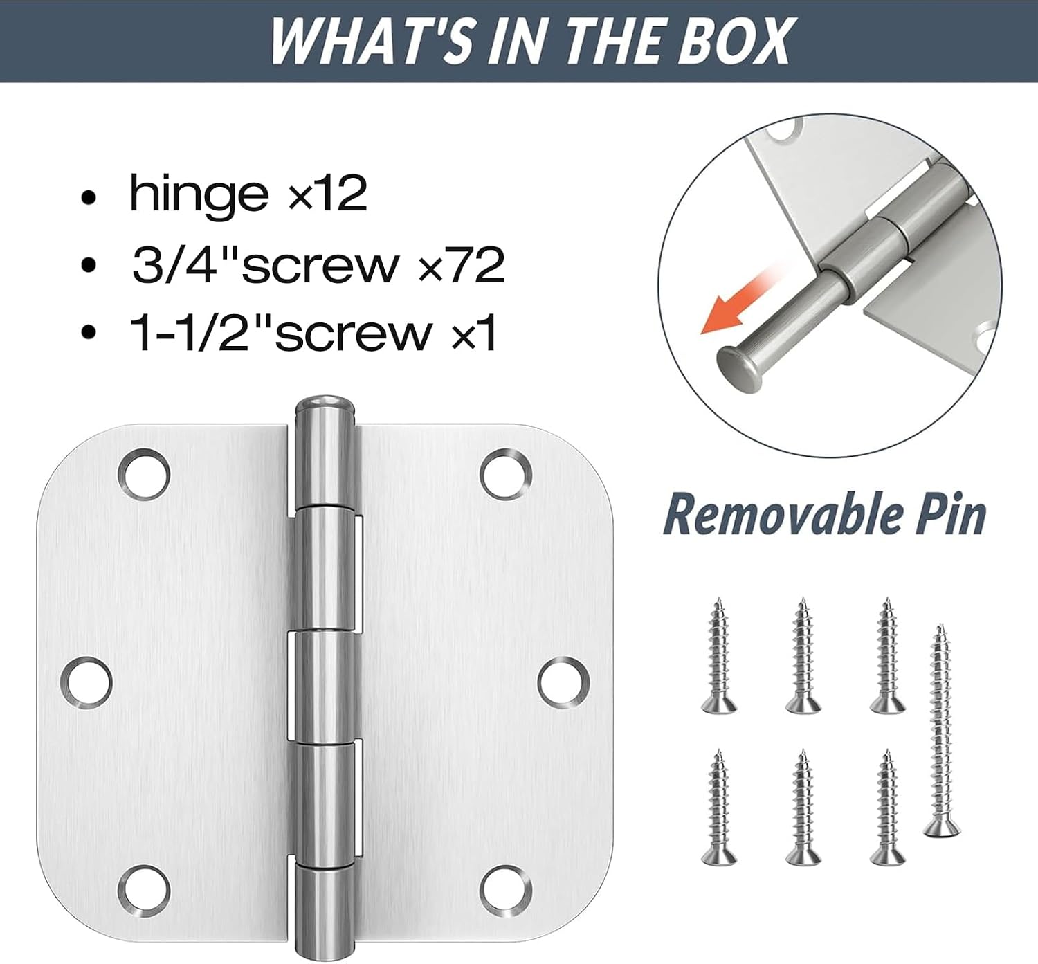 HOSOM 18 Pack 3.5 Inch Brushed Nickel Interior Door Hinges, 5/8 Radius, Satin Nickel 3 1/2 Interior Door Hinges, 3.5 "x 3.5" Silver Hardware