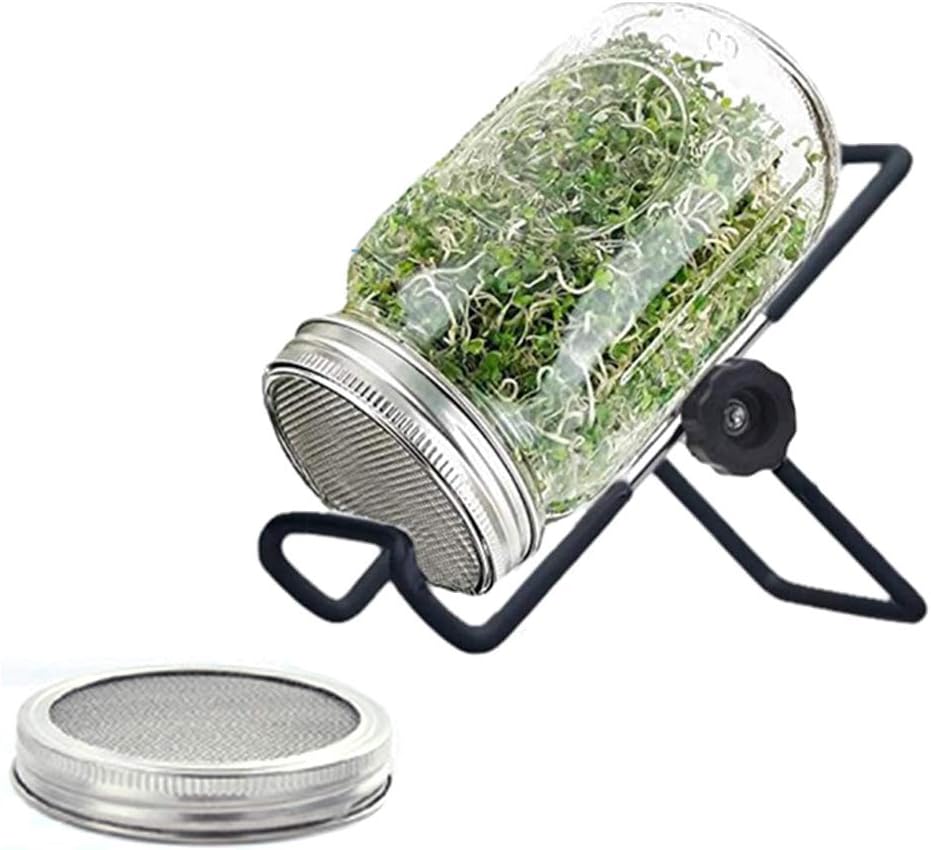 Sprouting Jar Lid (32oz Glass Jars) with 4 Pack Stainless Steel Sprouting Stands for Wide and Wide Mouth Mason Jar for Growing Organic Sprouts