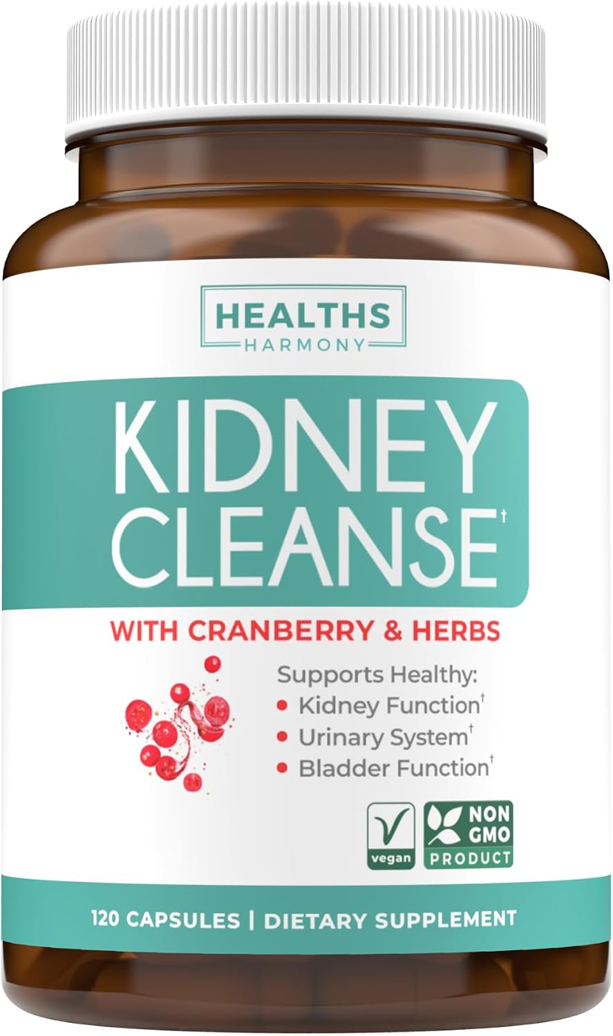 Kidney Cleanse Detox (Non-GMO) Support Healthy Urinary Tract- Powerful VitaCran Cranberry Extract & Herbs – Healthy Kidney Support Supplement - 60 Vegetarian Capsules (No Pills)