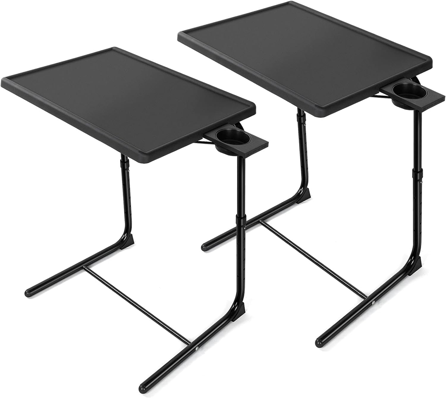 HUANUO TV Trays Set of 2, TV Tray with 6 Height & 3 Tilt Adjustments, Black | 21.53" - 28.74" Height Range, Foldable, Cup Holder