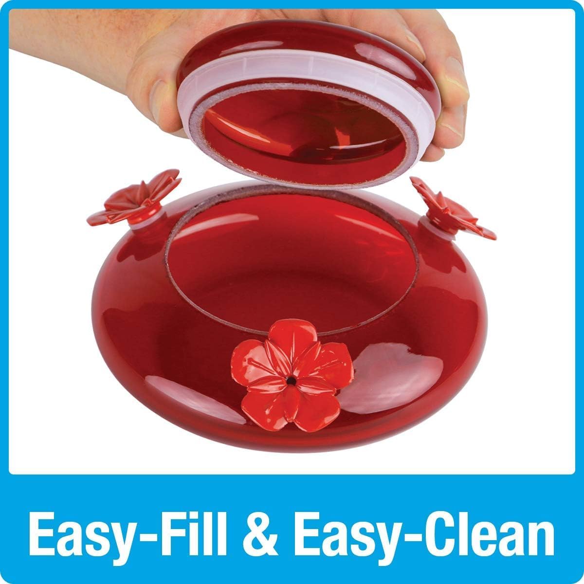 Nature's Way Bird Products MHF4 Hand Blown Garden Top Fill Hummingbird Feeder, 16 oz Capacity, Red