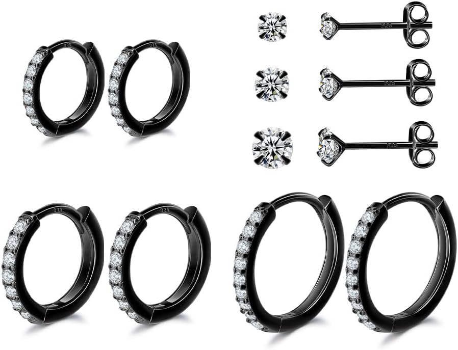 Dlihc 6 Pairs Sterling Silver Hoop and Stud Earrings Set for Women Men