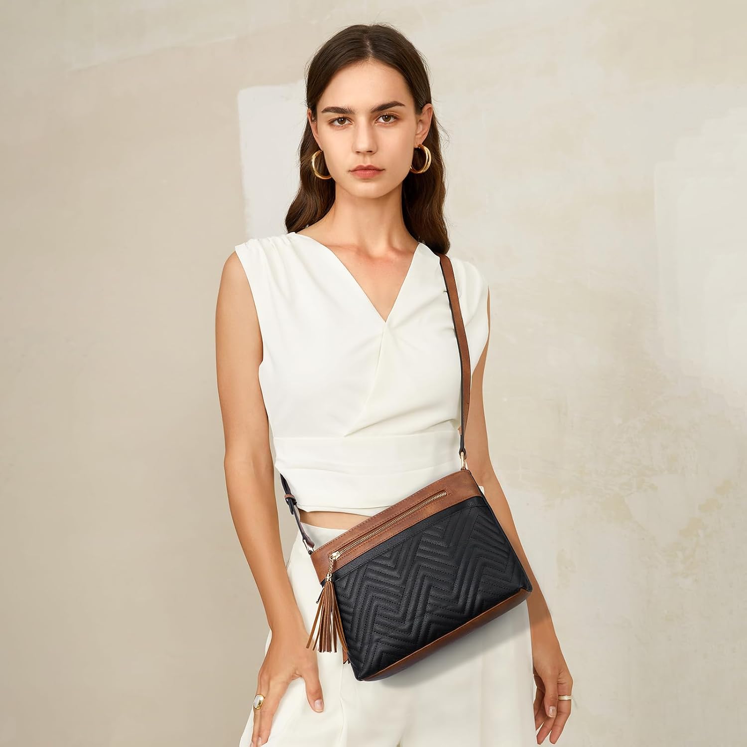 BOSTANTEN Crossbody Purses for Women Medium Shoulder Bag Quilted Handbags with Zipper Pocket