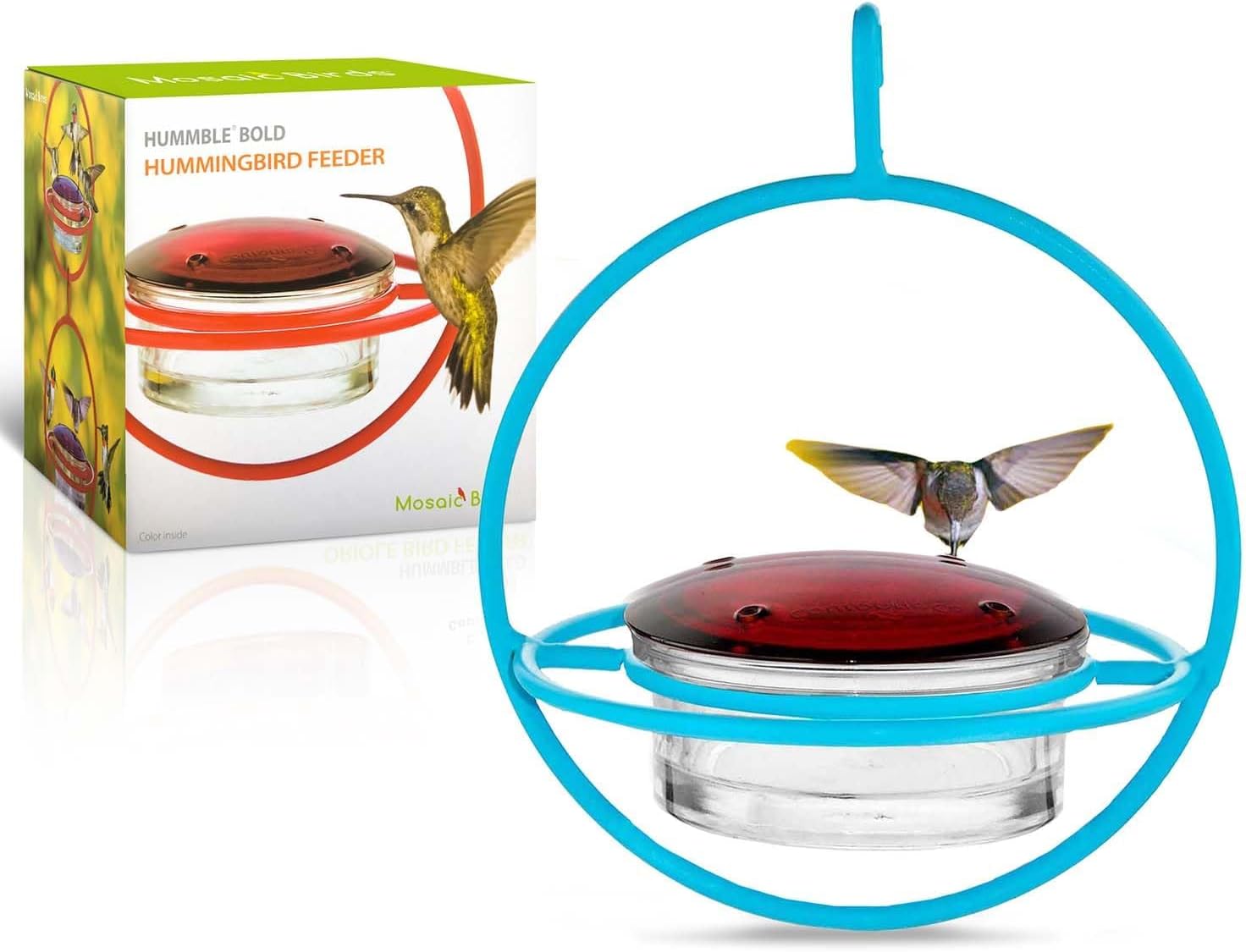 Hummingbird Feeder for Outdoors Hanging, 3.4 OZ Hummingbird Feeders, Glass Bowl with 4 Feeding Ports, Leak Proof Lid & Circular Perch, Bird Feeder (1, Red)