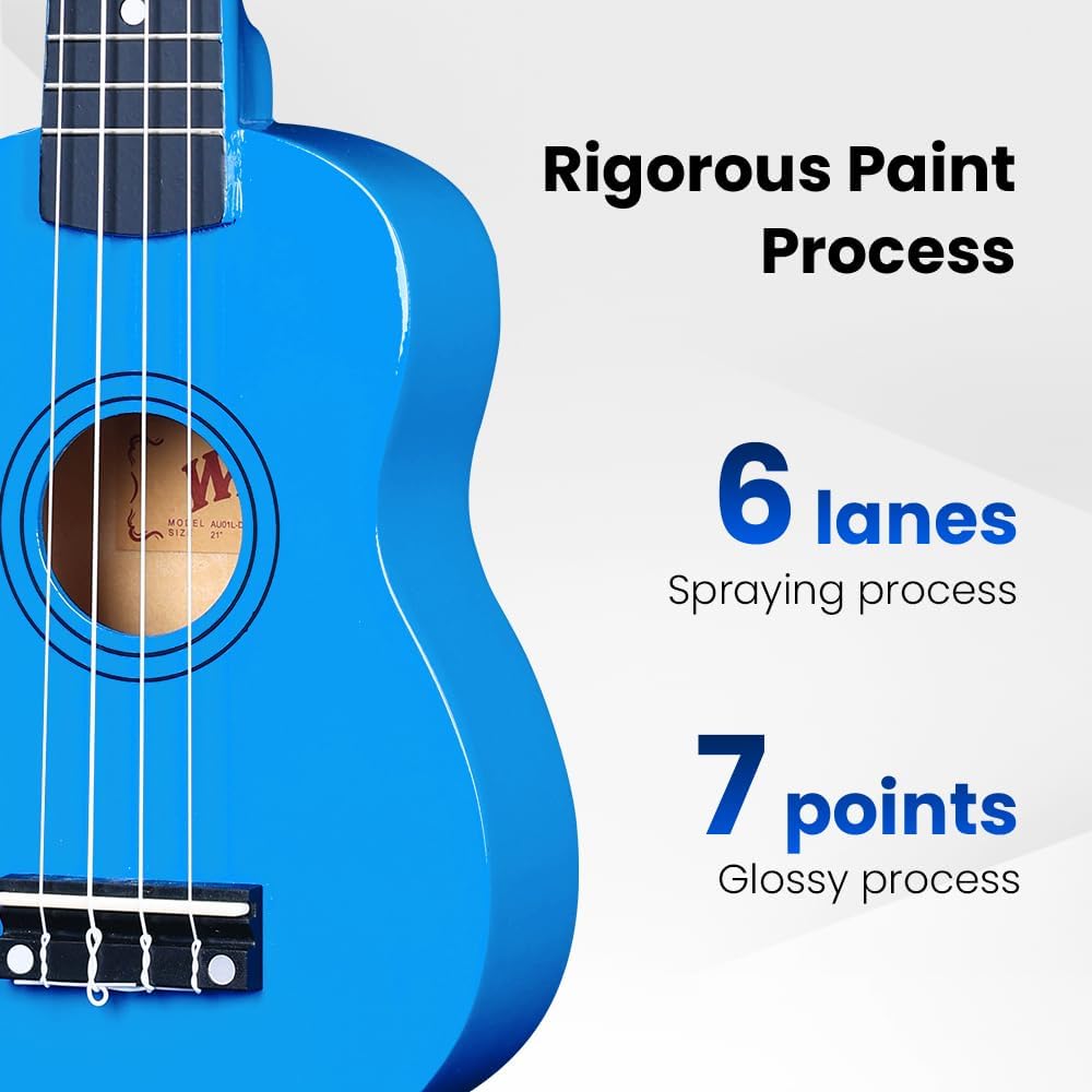 Winzz Soprano Ukulele Starter Kit For Beginners with Bag, Clip-On Tuner, Extra Strings, Strap, Plectrum, Fret Stickers, Chords Card, Polishing Cloth, Black