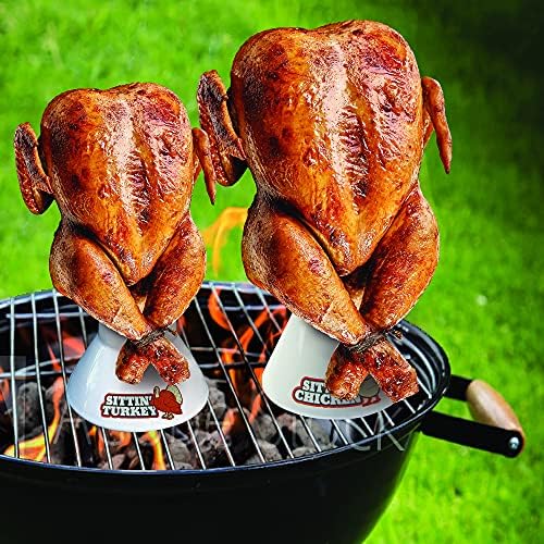 COOK'S CHOICE Sittin' Chicken Reusable Ceramic Beer Can Roaster & Steamer | Vertical Chicken Roaster Stand for Grill, Oven & Smoker - Flavor Infuser for Marinades, Beer & Sauces - Summer BBQ Essential