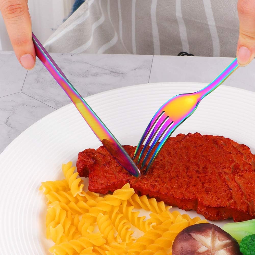 BuyGo Rainbow Silverware Set Flatware Set Stainless Steel Colorful Dinnerware Set 16-Piece Multicolor Cutlery Set, Service for 4
