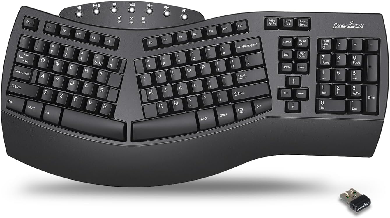 Perixx PERIBOARD-512B Wired Ergonomic Keyboard - Split Keyboard, Wrist Rest, Natural Typing - Wired USB Connectivity - US English - Black
